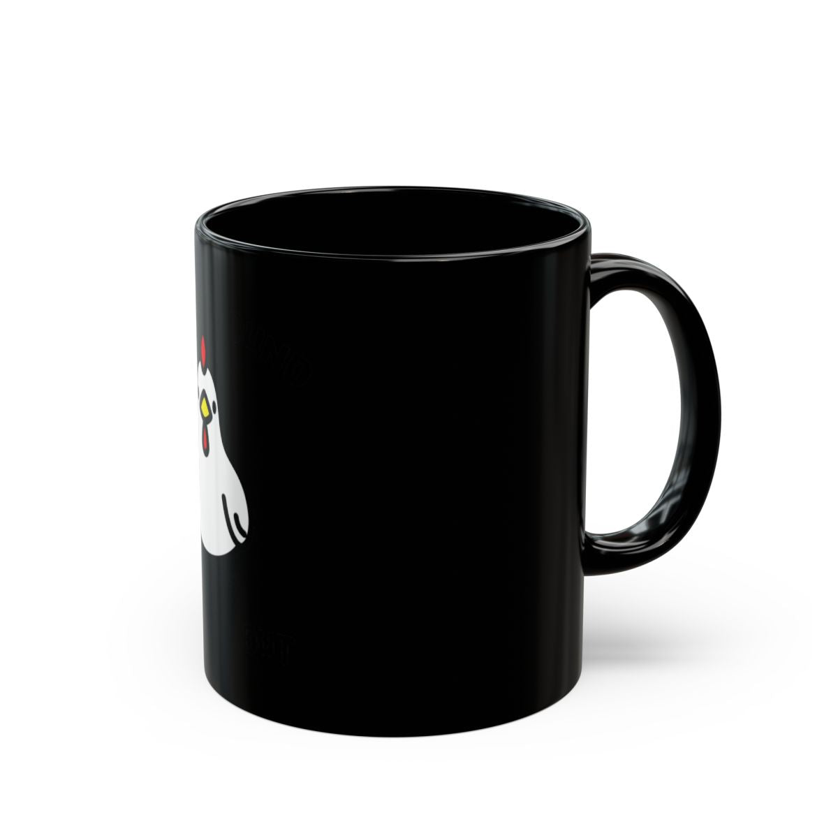Funny Black Coffee Mug with Cute Chicken Illustration