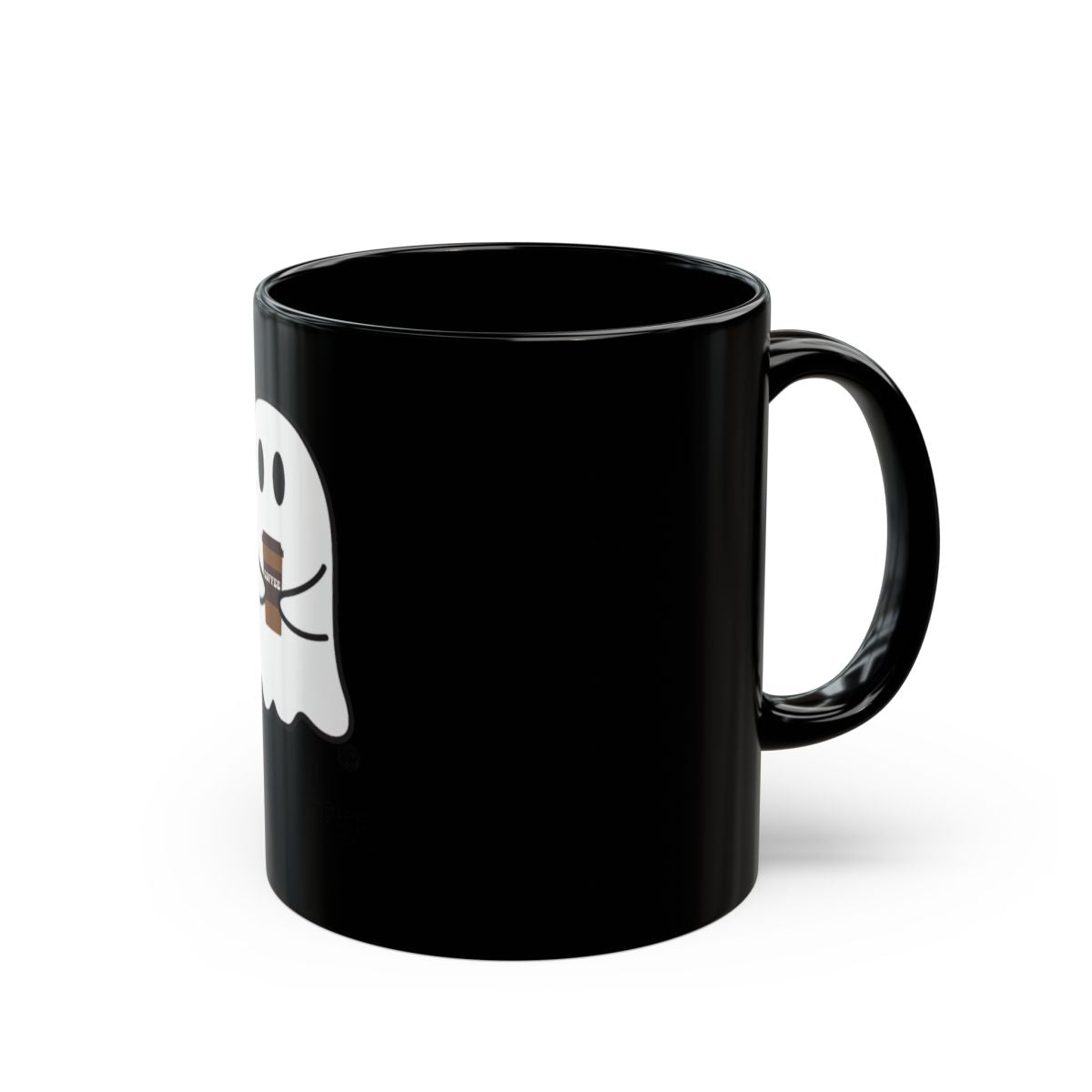 Ghost Holding Coffee Design on Black Mug