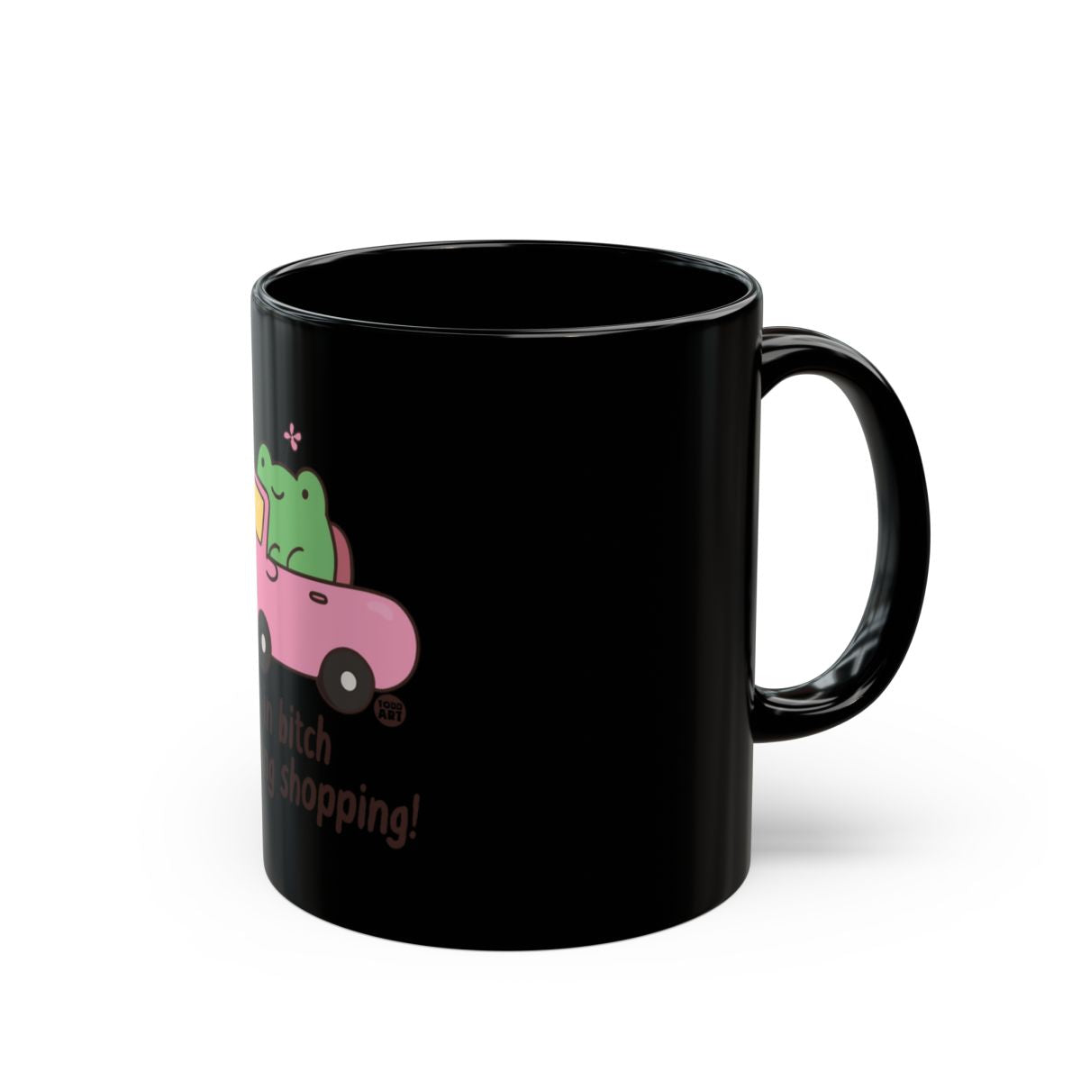 Fun Frog Driving Pink Car Design Black Mug