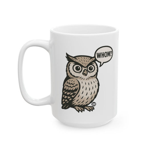 Owl with Whom Speech Bubble Graphic Mug