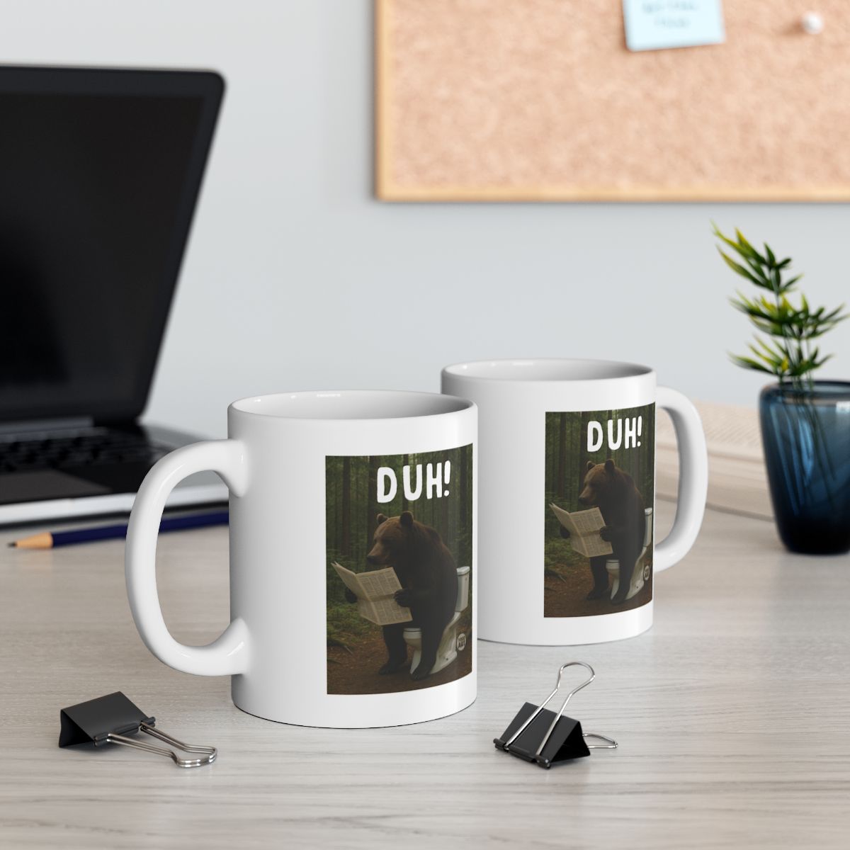 DUH Bear Reading Paper Design Coffee Mug Product
