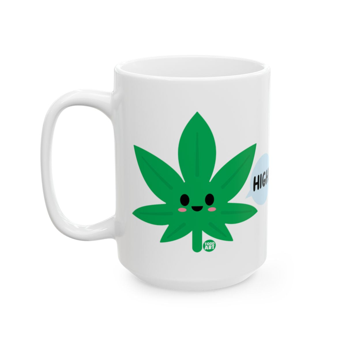 Cute Green Leaf Design with Smiling Face Mug