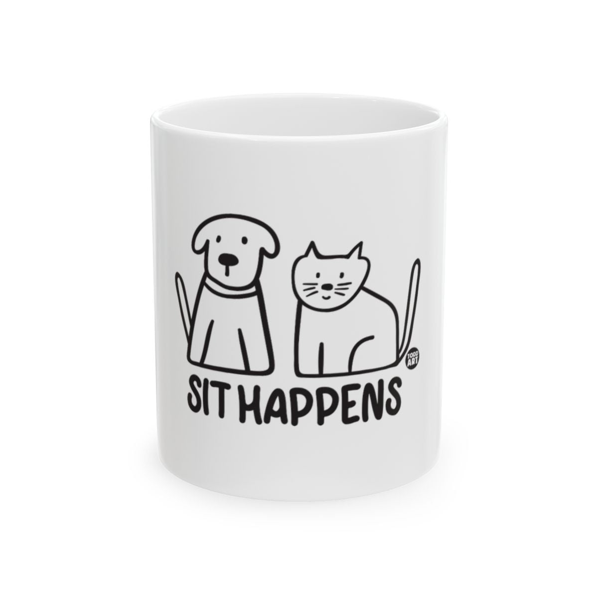 Humorous Sit Happens Dog Cat Print Mug for Coffee Lovers