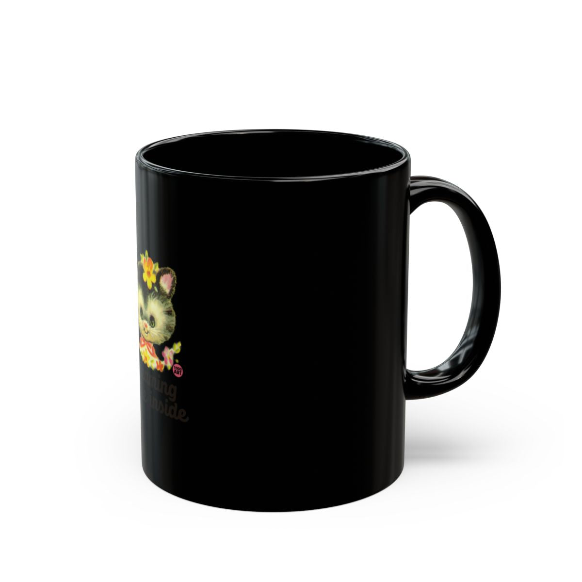 Cute Cat with Flower Crown Black Coffee Mug