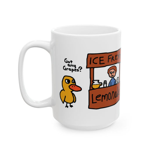 Funny Duck and Lemonade Stand Cartoon Design Mug