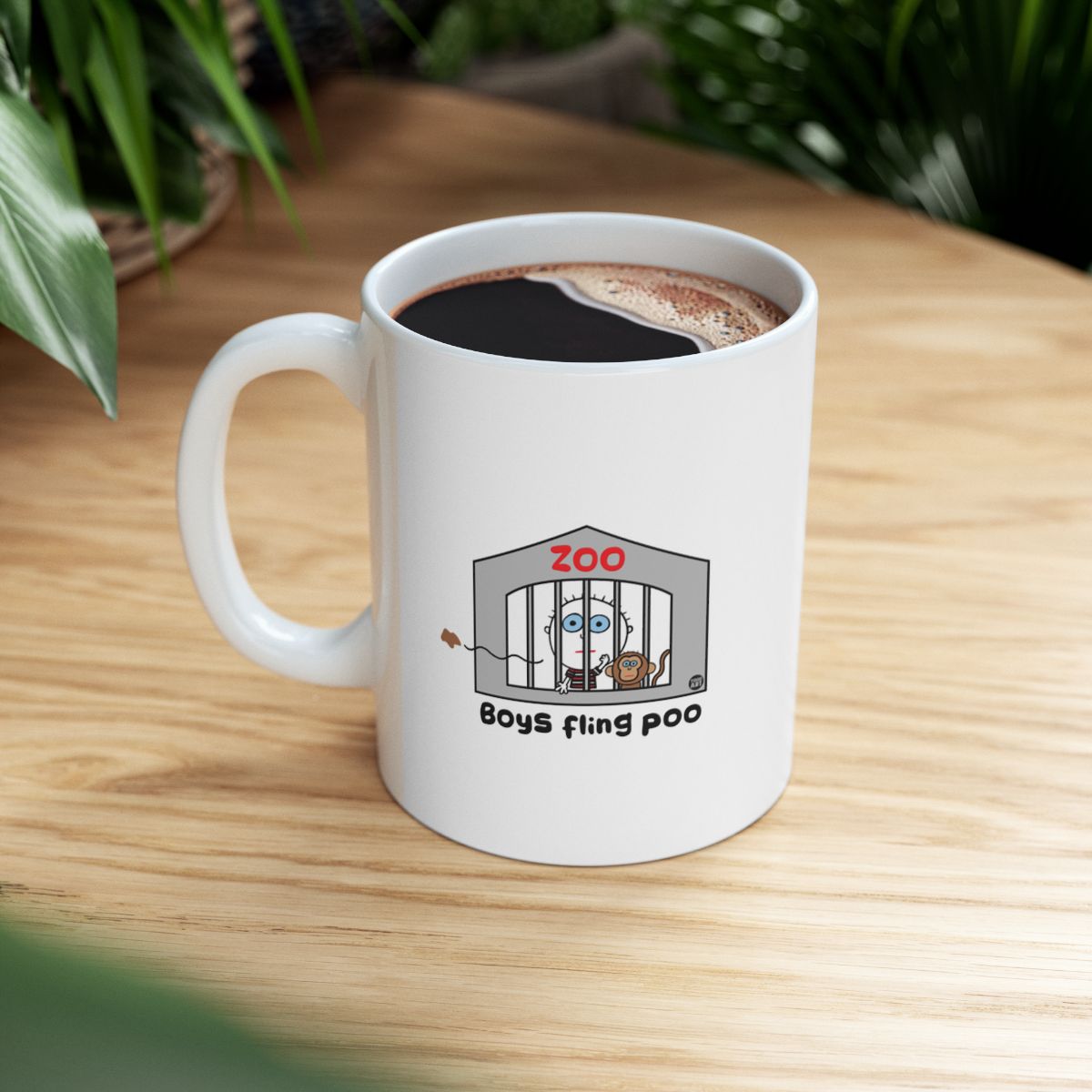 Funny Zoo Boys Fling Poo Mug for Coffee Lovers