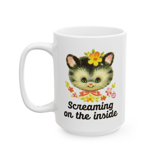 Screaming on the Inside Funny Cat Cartoon Mug