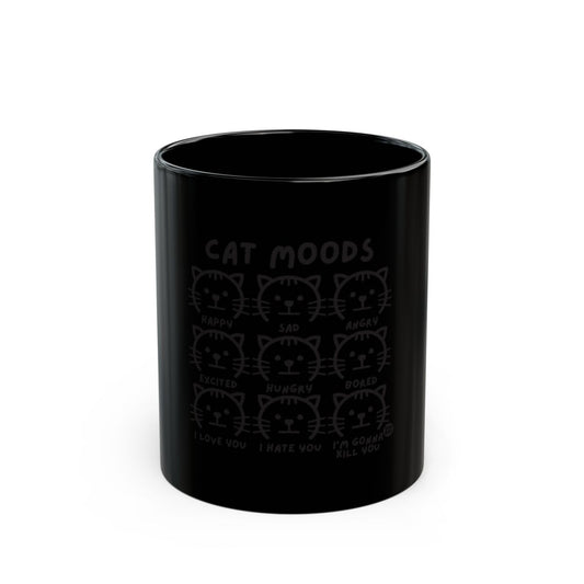 Funny Cat Moods Black Coffee Mug for Cat Lovers