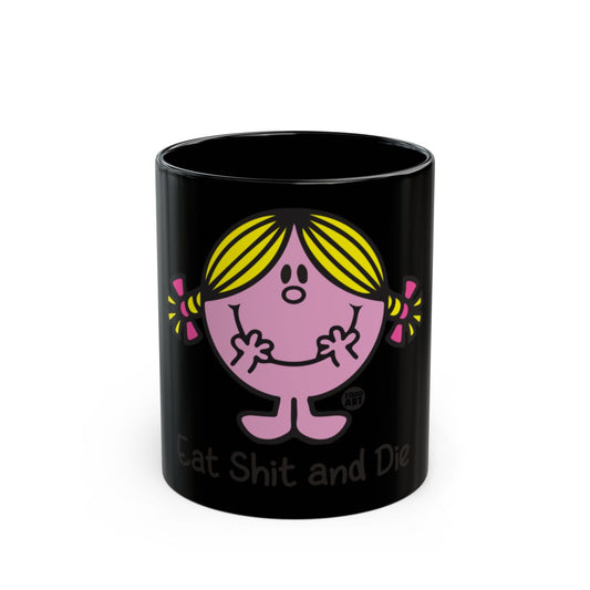 Eat Shit and Die Black Mug with Cartoon Design