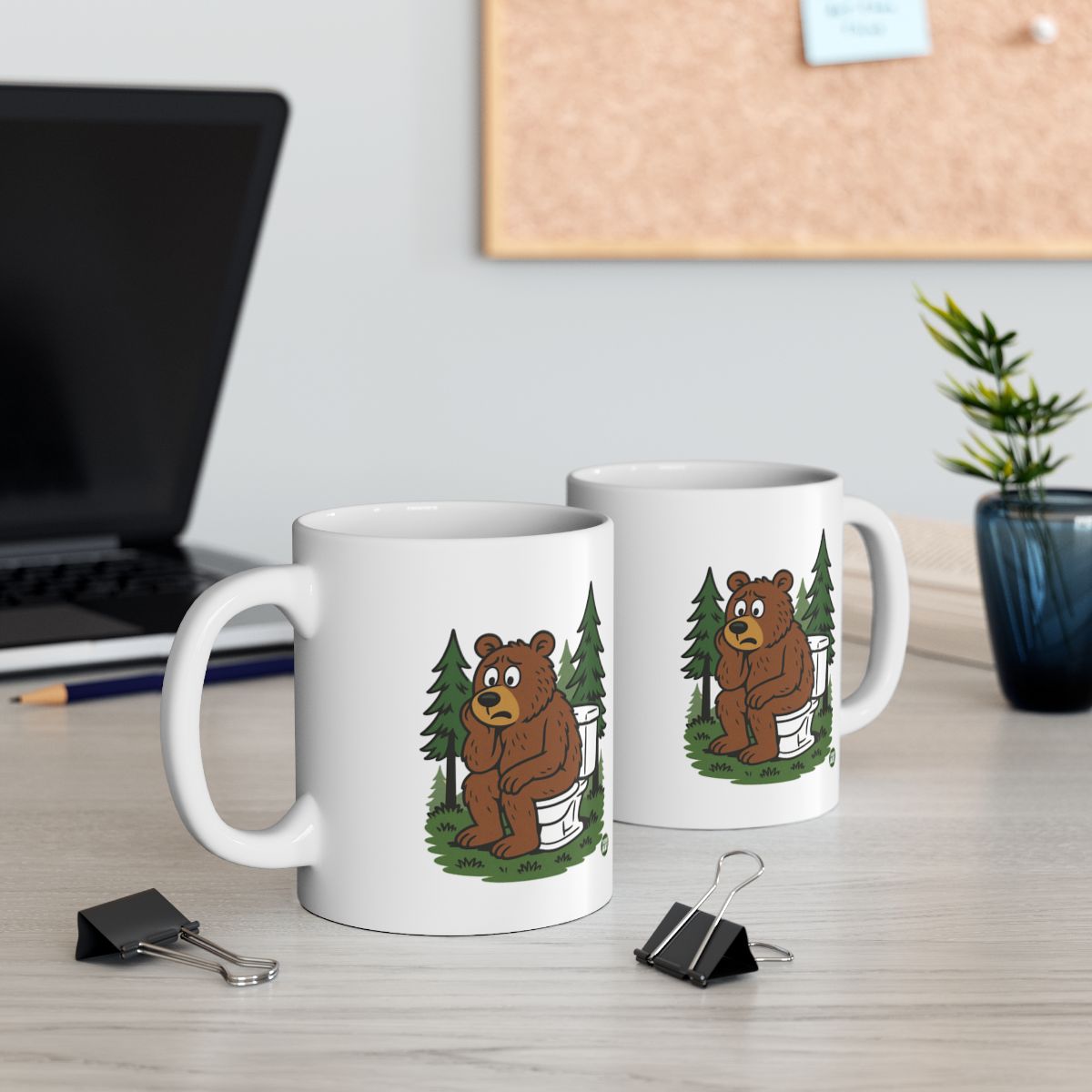 Cute Bear with Trees and Toilet Humorous Mug