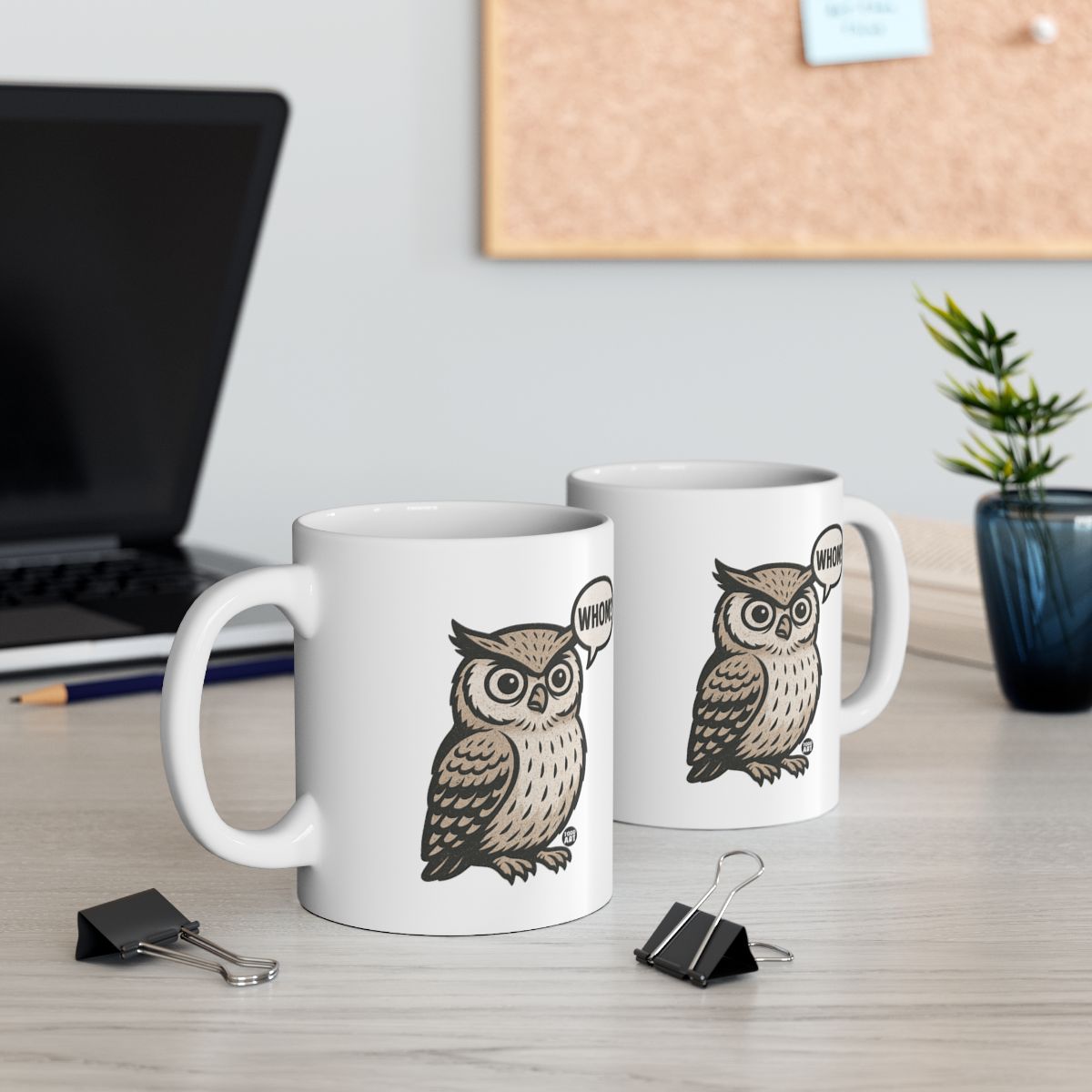 Whimsical Owl Design on White Mug for Hot Beverages