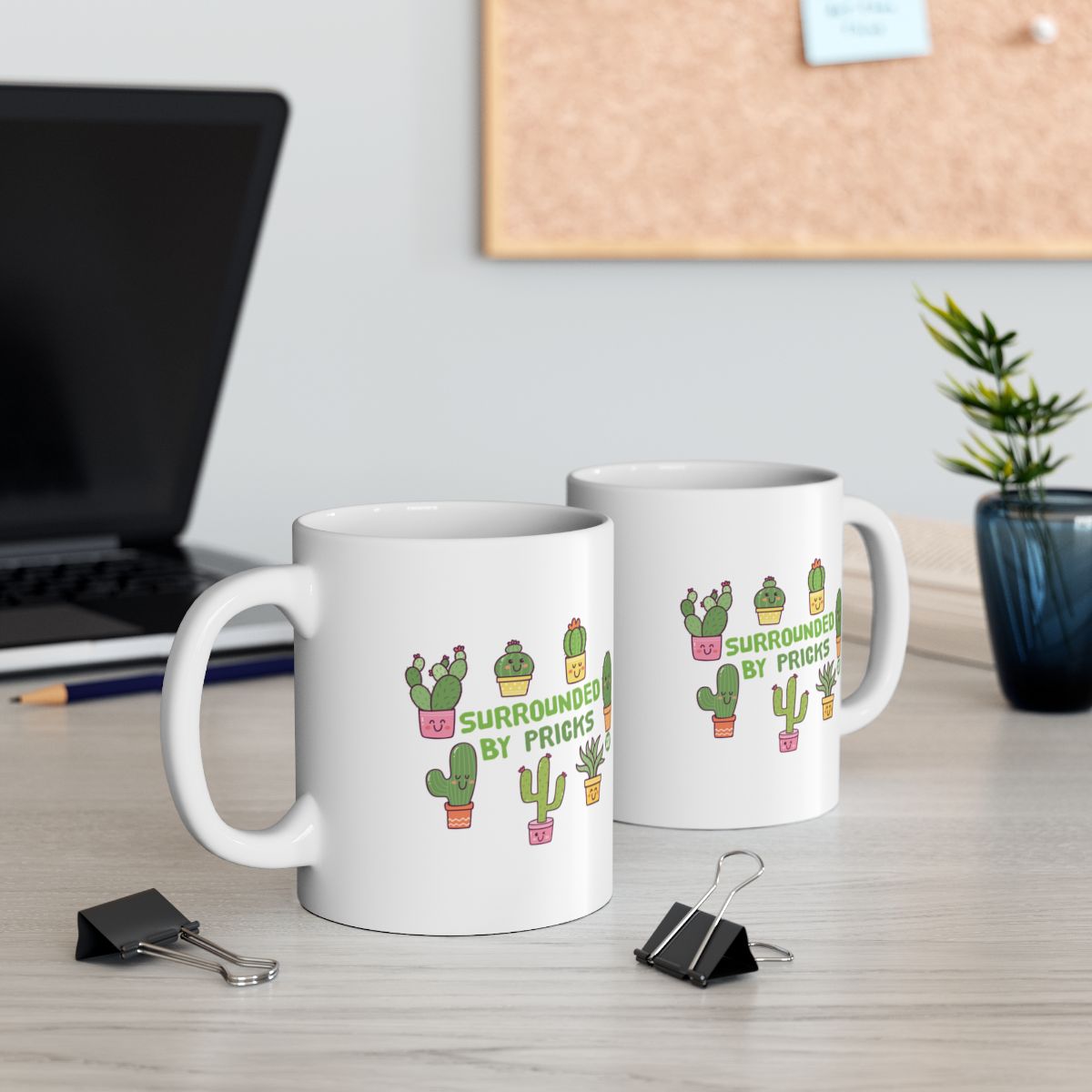Surrounded by Pricks Funny Office Mug Set