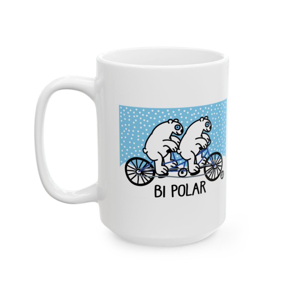 Humorous Polar Bears on Bicycle Mug Product