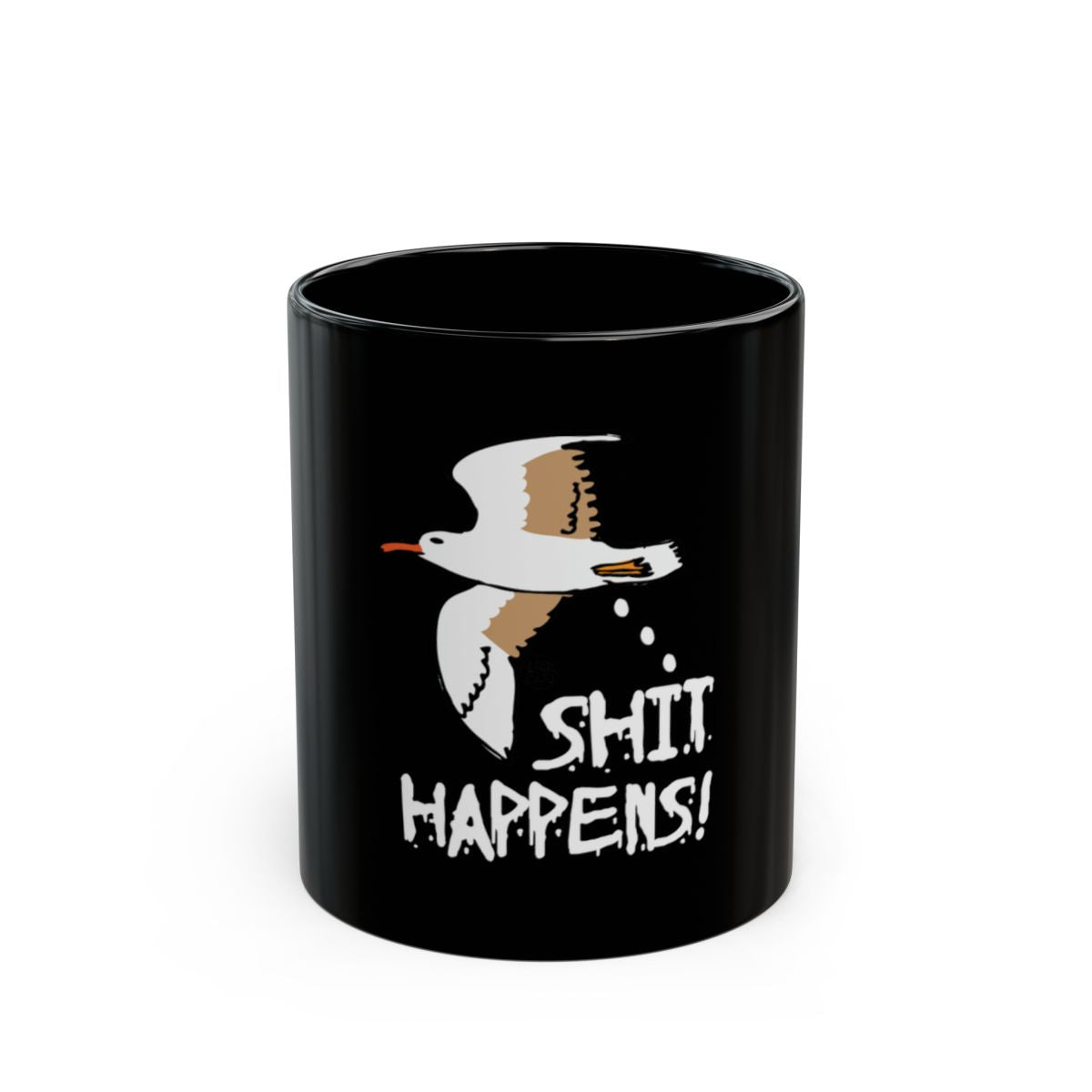 Funny Seagull Mug with Shit Happens Design
