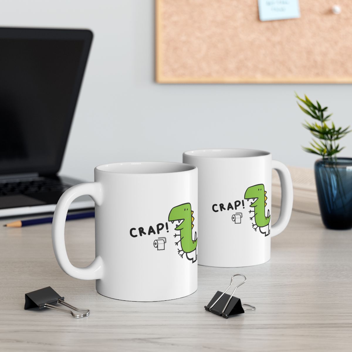 Funny Dinosaur Crap Print White Ceramic Mug Set