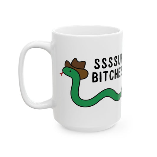 Funny Snake Ssssup Bitches Mug with Cool Hat Design