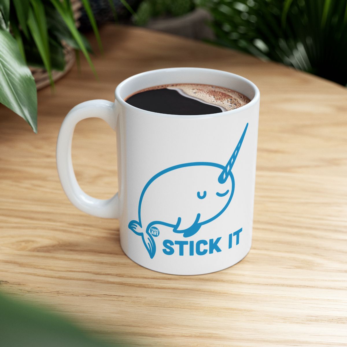 Cute Narwhal Stick It Mug with Blue Design Coffee Cup