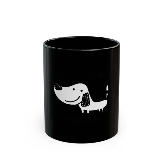 Black Mug with Cute Smiling Dog Illustration