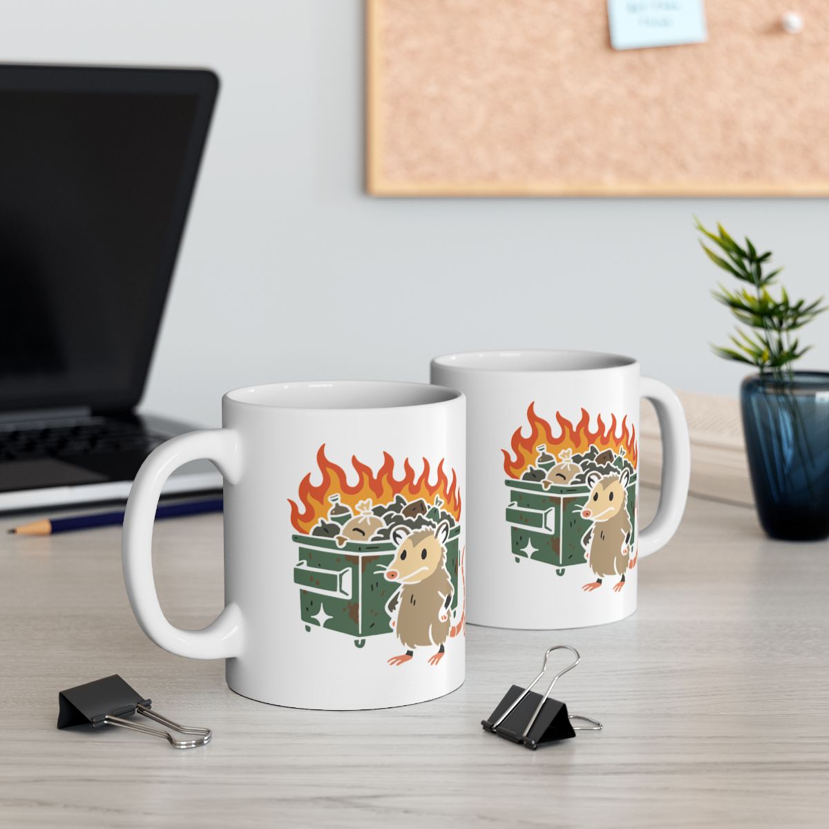 Cute Opossum and Dumpster Fire Design Mug