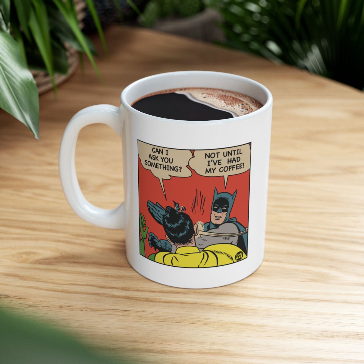 Funny Coffee Mug with Batman and Robin Comic Design