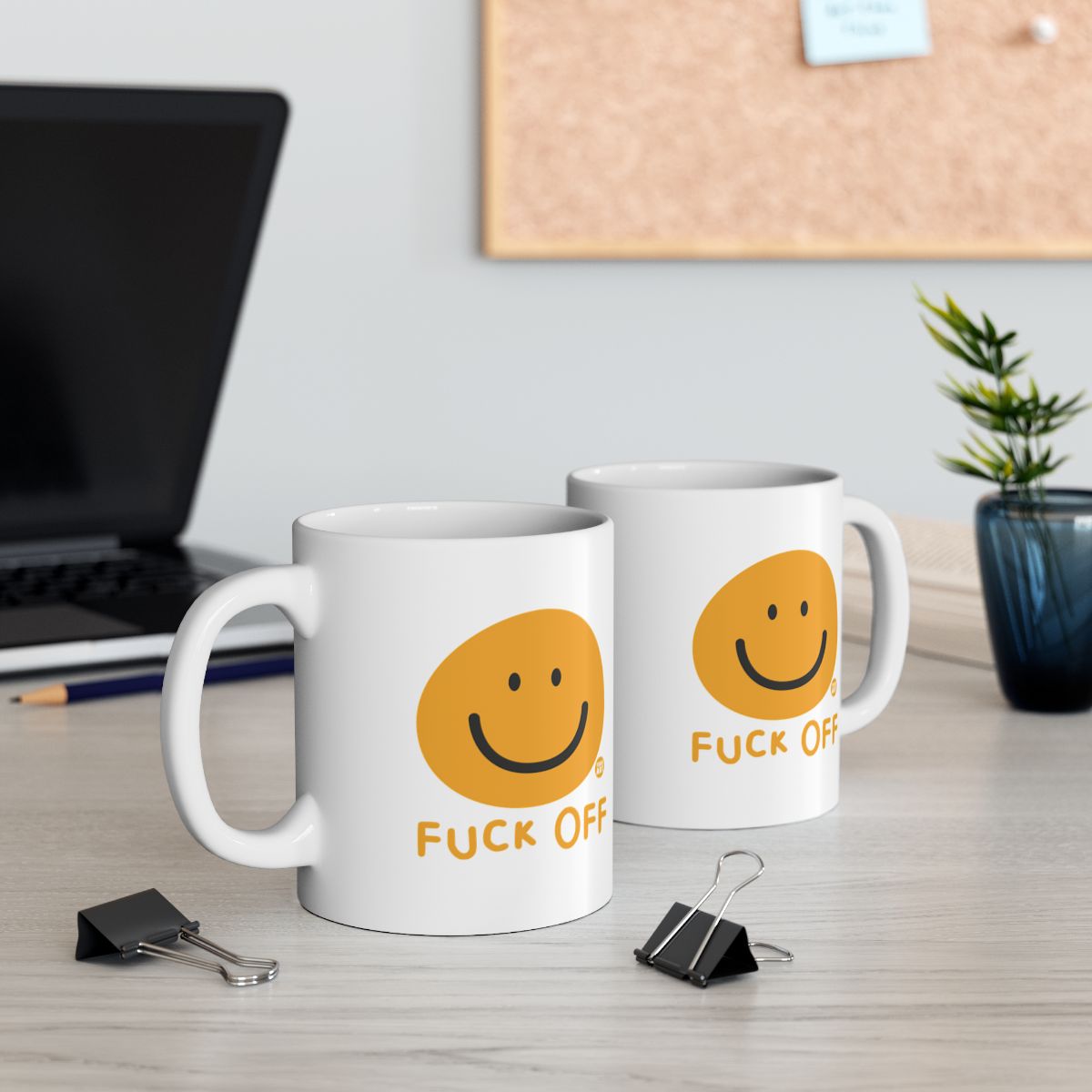 Humorous Smiley Face Fuck Off Coffee Mugs Set of Two
