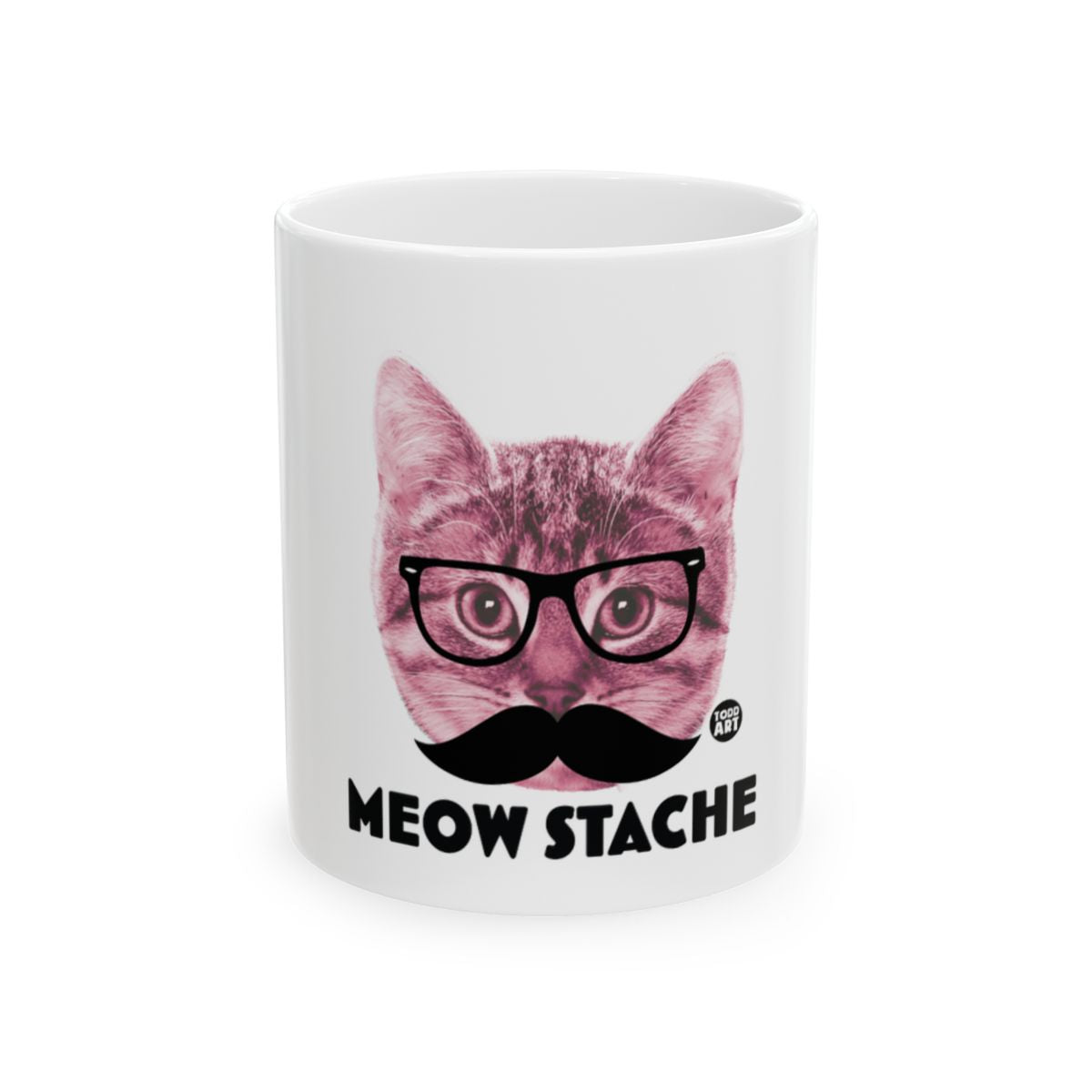 Stylish Meow Stache Cat Print Mug With Glasses Design