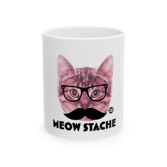 Stylish Meow Stache Cat Print Mug With Glasses Design
