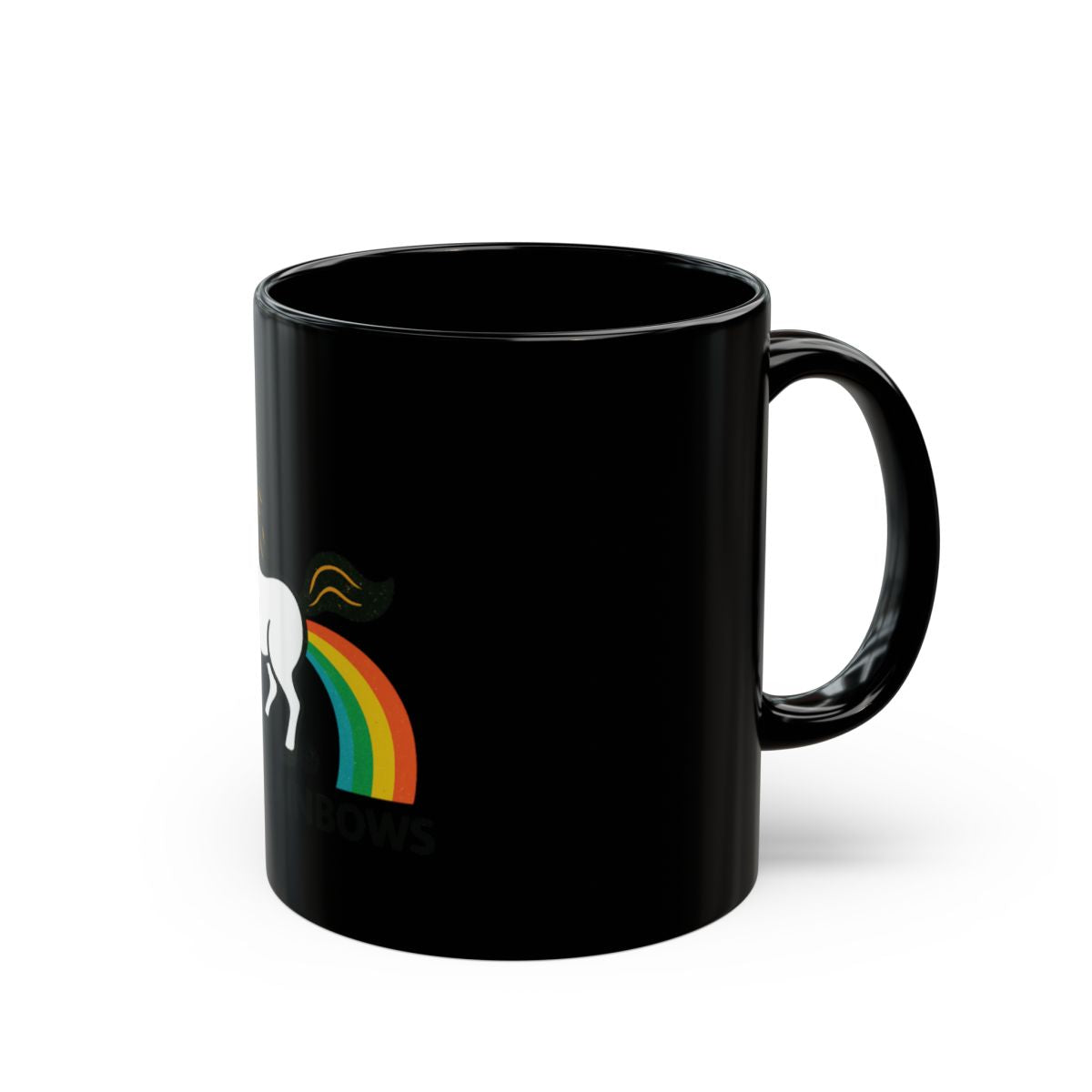 Black Mug with Unique Unicorn and Rainbow Design