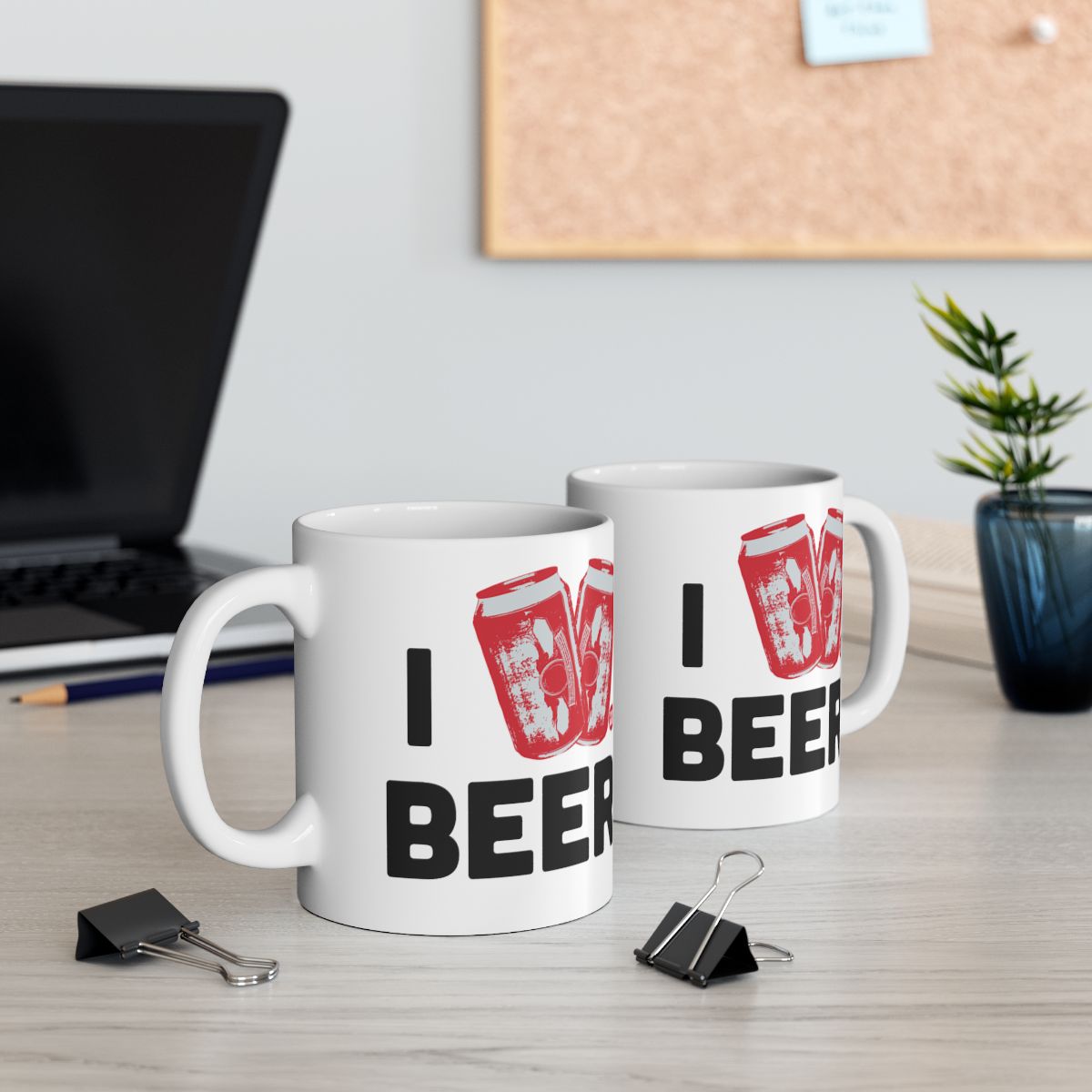 I Love Beer Bold Red Accents Coffee Mug
