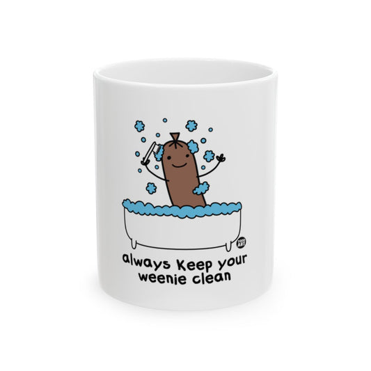 Always Keep Your Weenie Clean illustrated mug