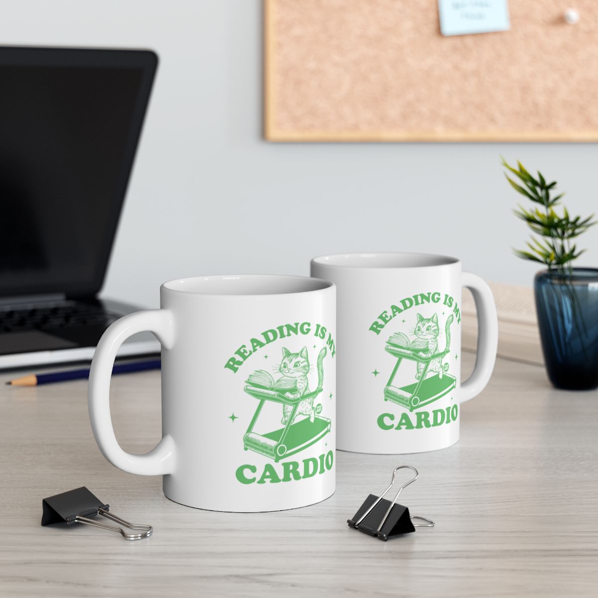 Reading Is My Cardio Cat Motivational Coffee Mug