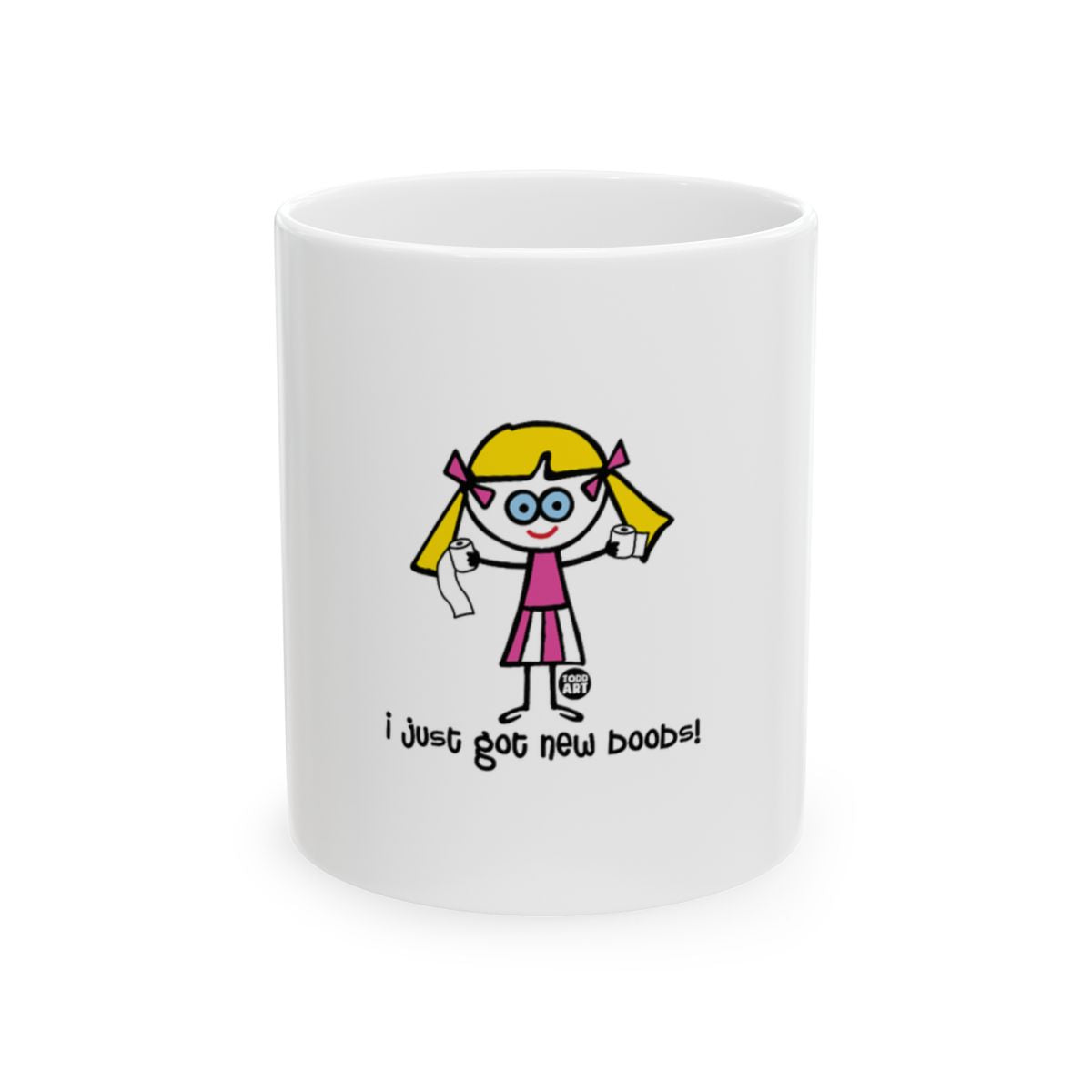 Fun Cartoon I Just Got New Boobs Mug for Coffee Lovers