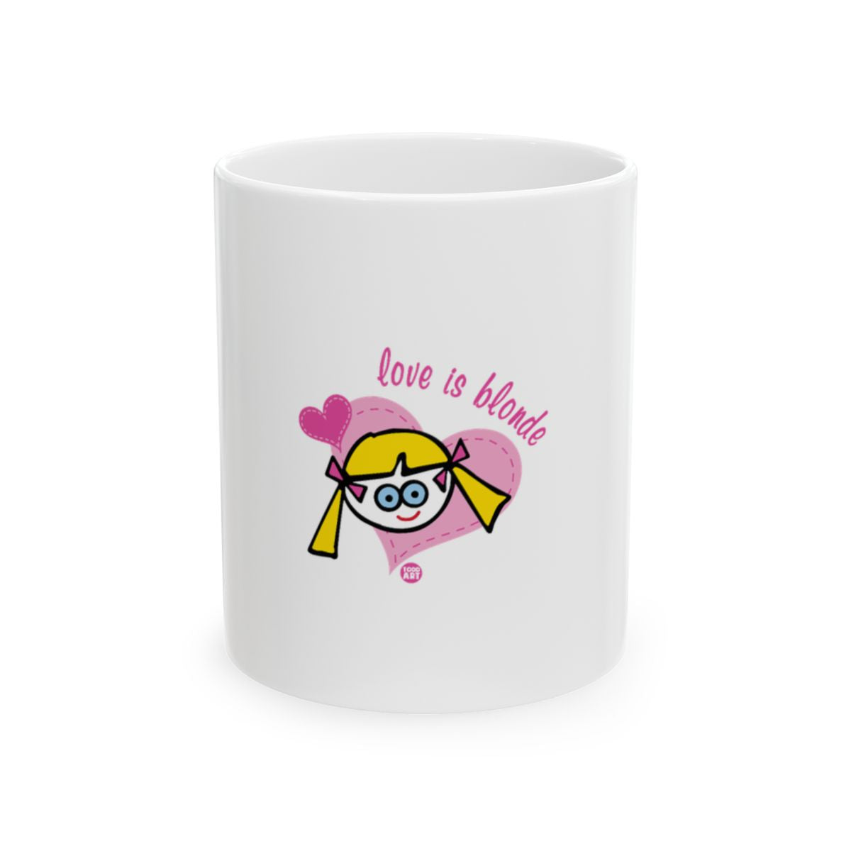 Love is blonde playful mug with cute character design