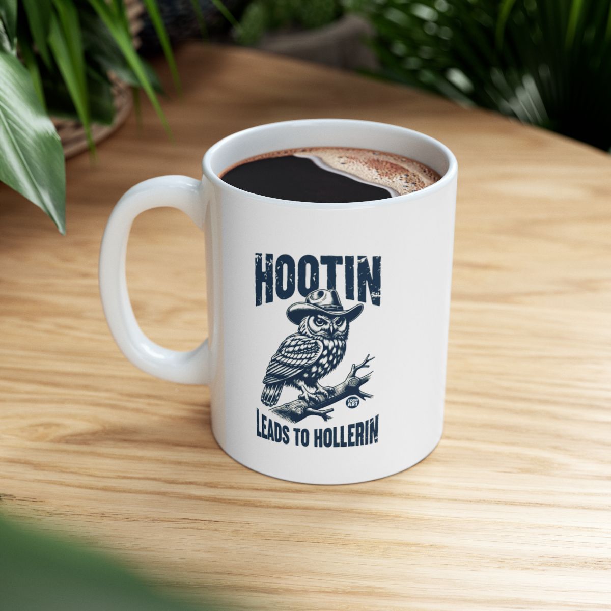Hootin Leads to Hollerin Owl Logo Print Mug