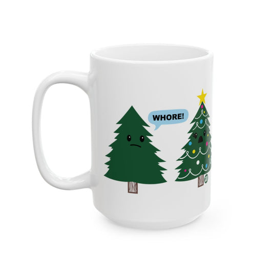 Funny Christmas Tree Design Mug with Humorous Text