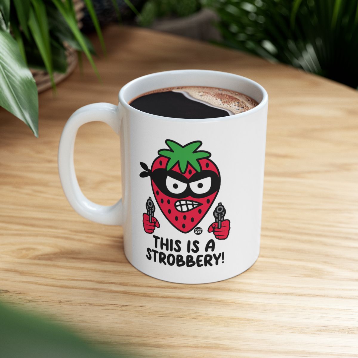Funny Coffee Mug with Stroberry Cartoon Design