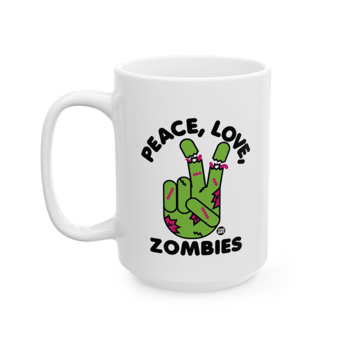 Peace Love Zombies Mug with Fun Green Design