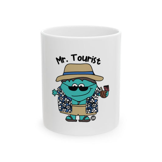 Cute Blue Tourist with Hat and Drink Mug