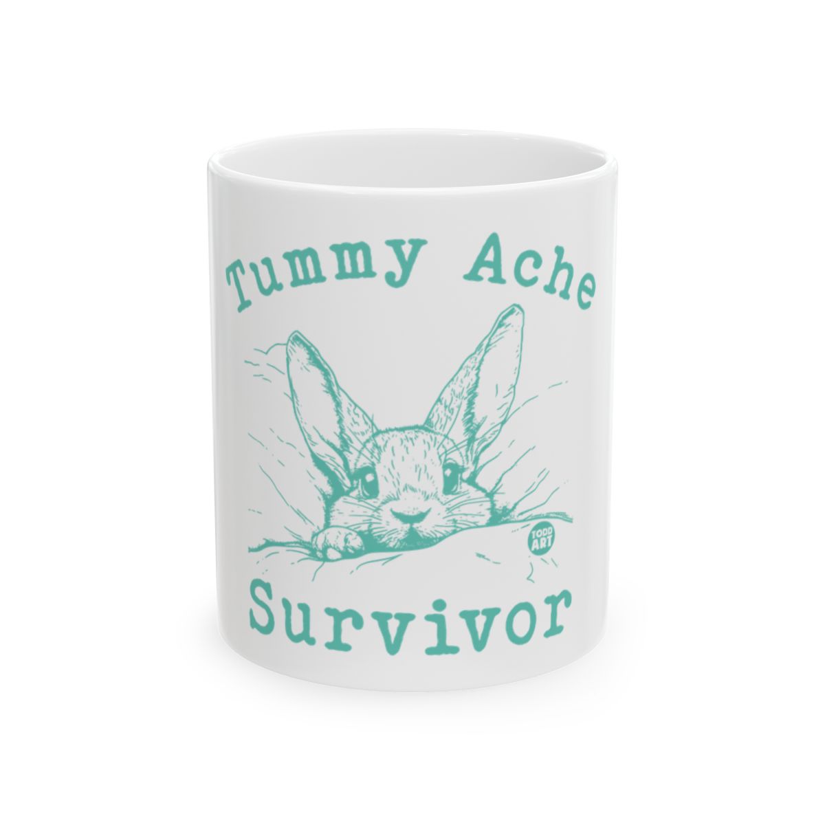 Tummy Ache Survivor bunny themed novelty mug