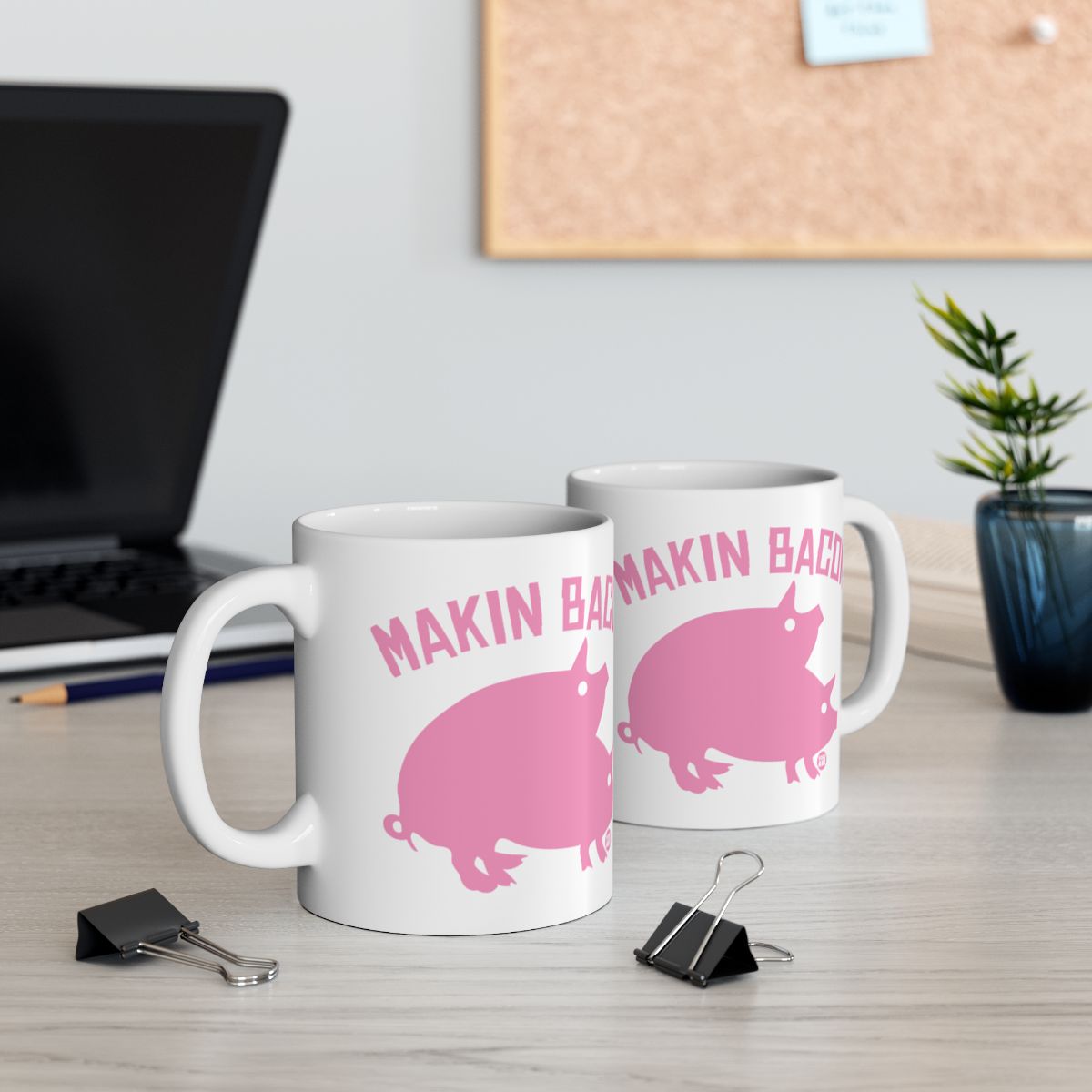 Makin Bacon Funny Pig Graphic White Mug Coffee Cup