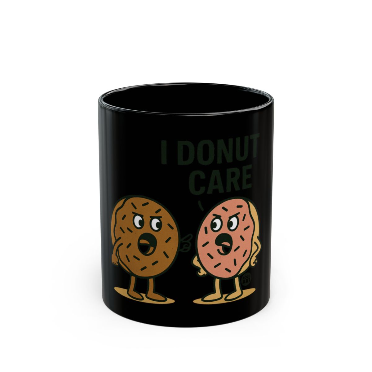 I Donut Care Black Coffee Mug with Cartoon Characters