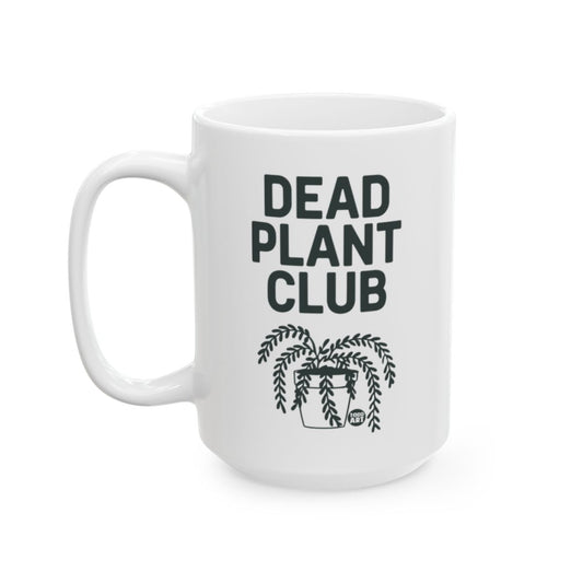 White ceramic mug with a plant illustration and the text “Dead Plant Club,” designed by Todd Art