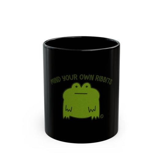 Mind Your Own Ribbits Frog Design on Black Mug