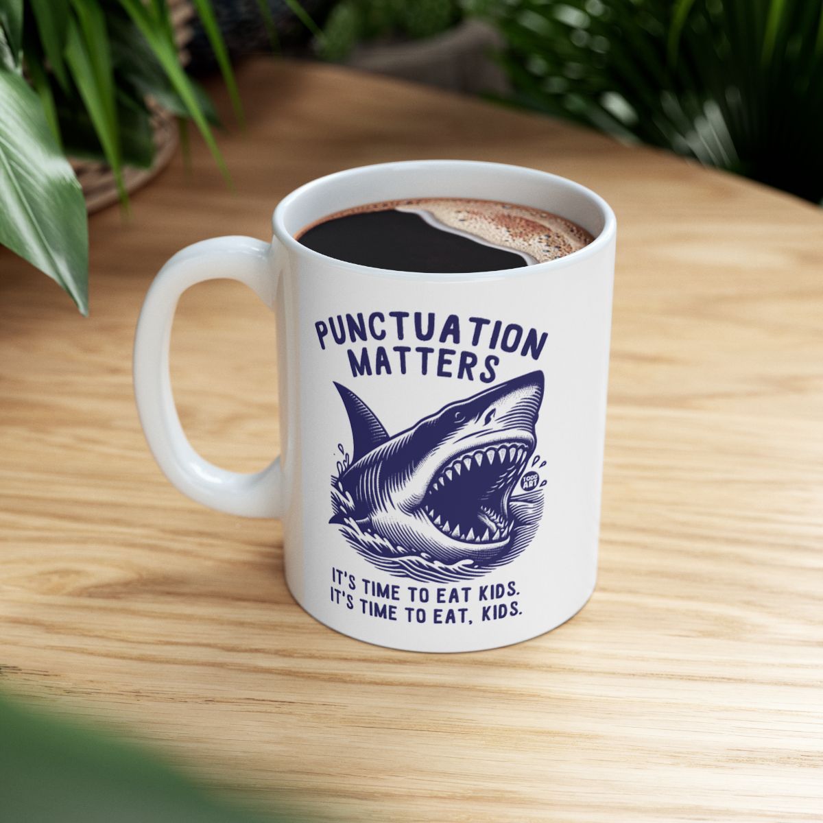 Punctuation Matters Shark Mug with Funny Grammar Design