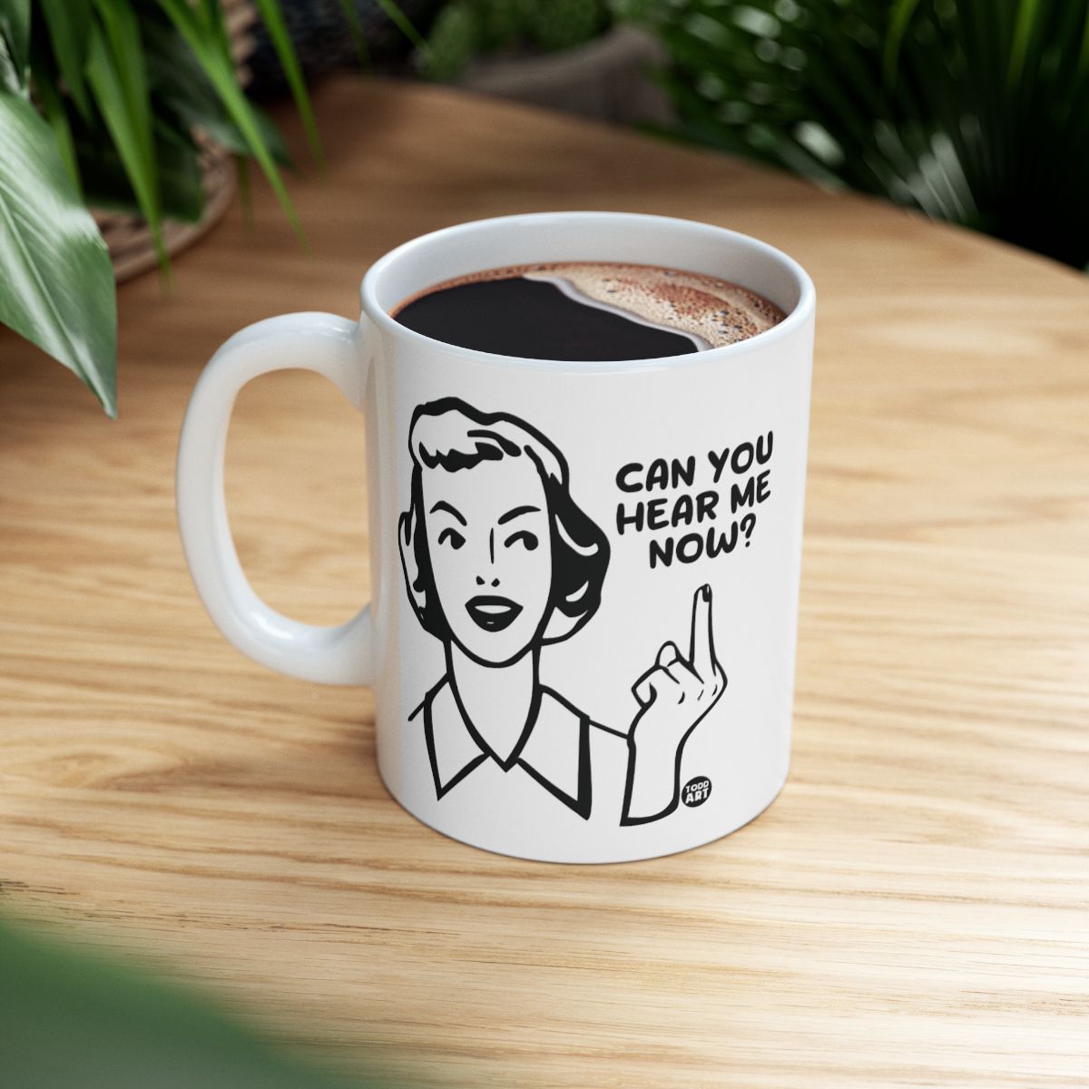 Can You Hear Me Now Woman with Gesture Mug