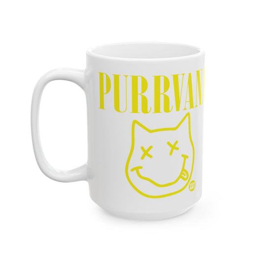 Purrvana Cat Mug with Smile Face and Text Design