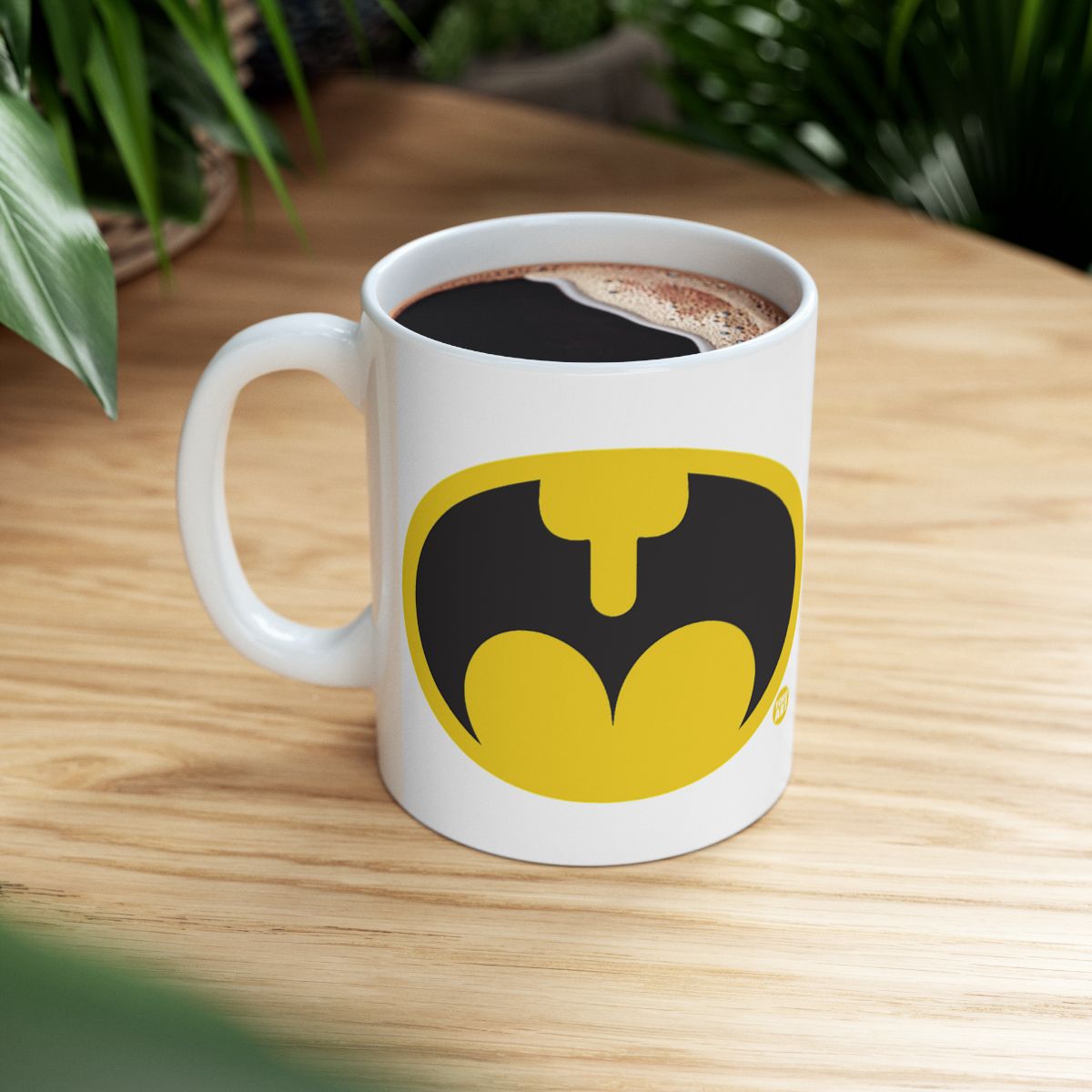 White Mug with Black and Yellow Batman Logo Mug
