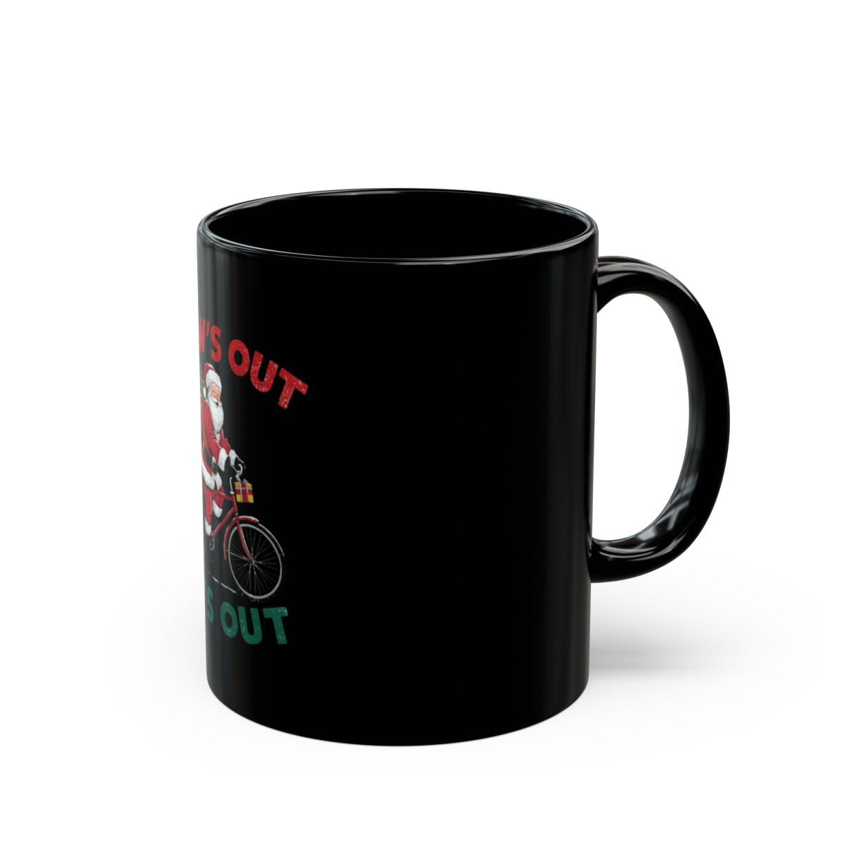 Santa Claus Christmas Cycling Design Black Mug