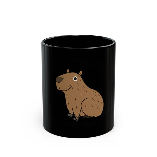 Snuggle Struggle Cartoon Capybara Black Coffee Mug
