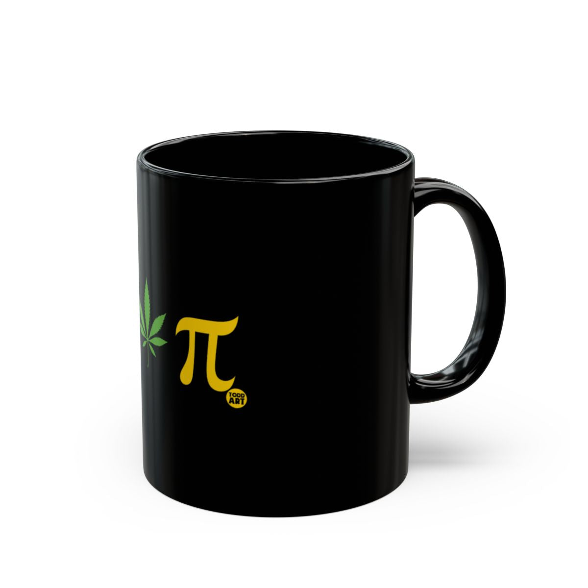 Black Mug with Pi Symbol and Leaf for Unique Drinkware
